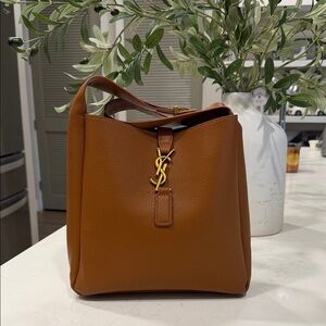 Yves Saint Laurent Brown Leather Tote Bag with Mini Pouch